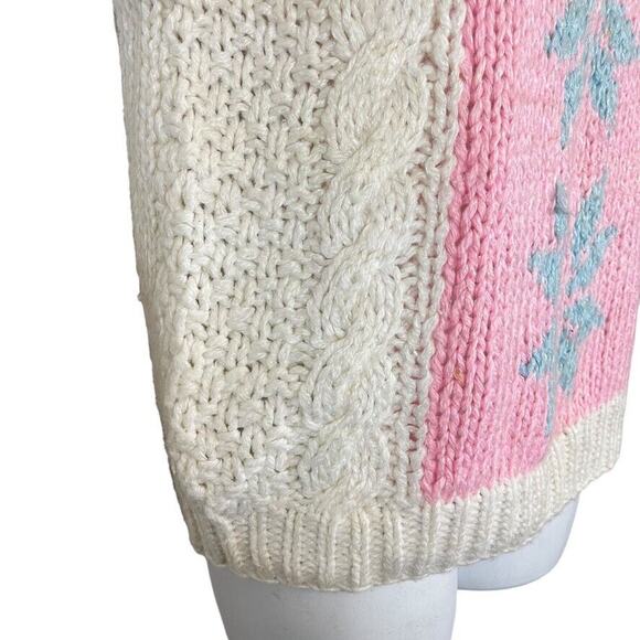 Exclusive Imports Hand Knit Womens Vintage Pink Blue Chunky Cable Knit Sweater S - Picture 2 of 16